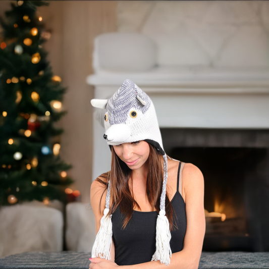 Animal head winter fleece hat - Husky Dog - Comfort Styles