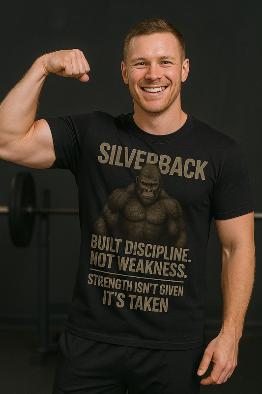 Silverback Strength Motivational T-Shirt – Built Discipline, Not Weakness | Gildan G500