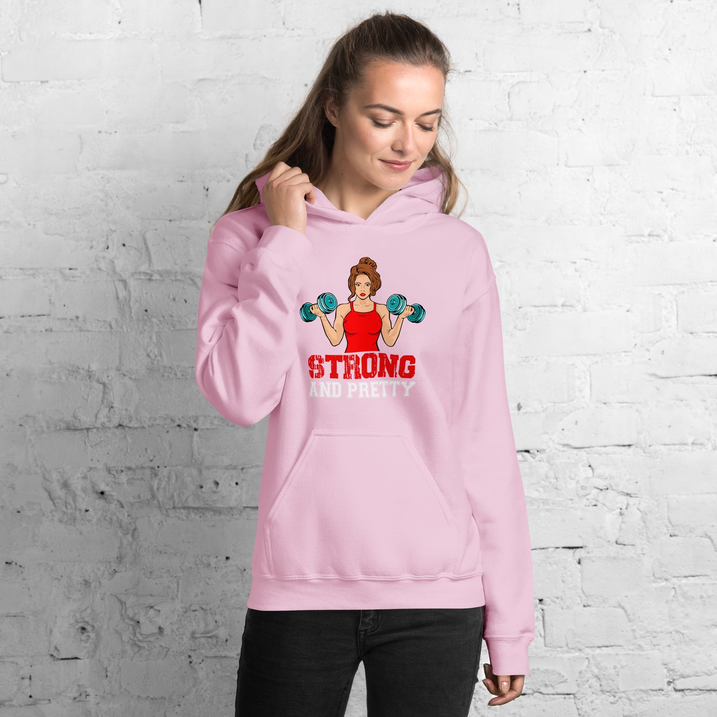 Unisex Hoodie Strong and Pretty, Workout Hoodie, Fitness Apparel, Inspirational Clothing, Casual Wear