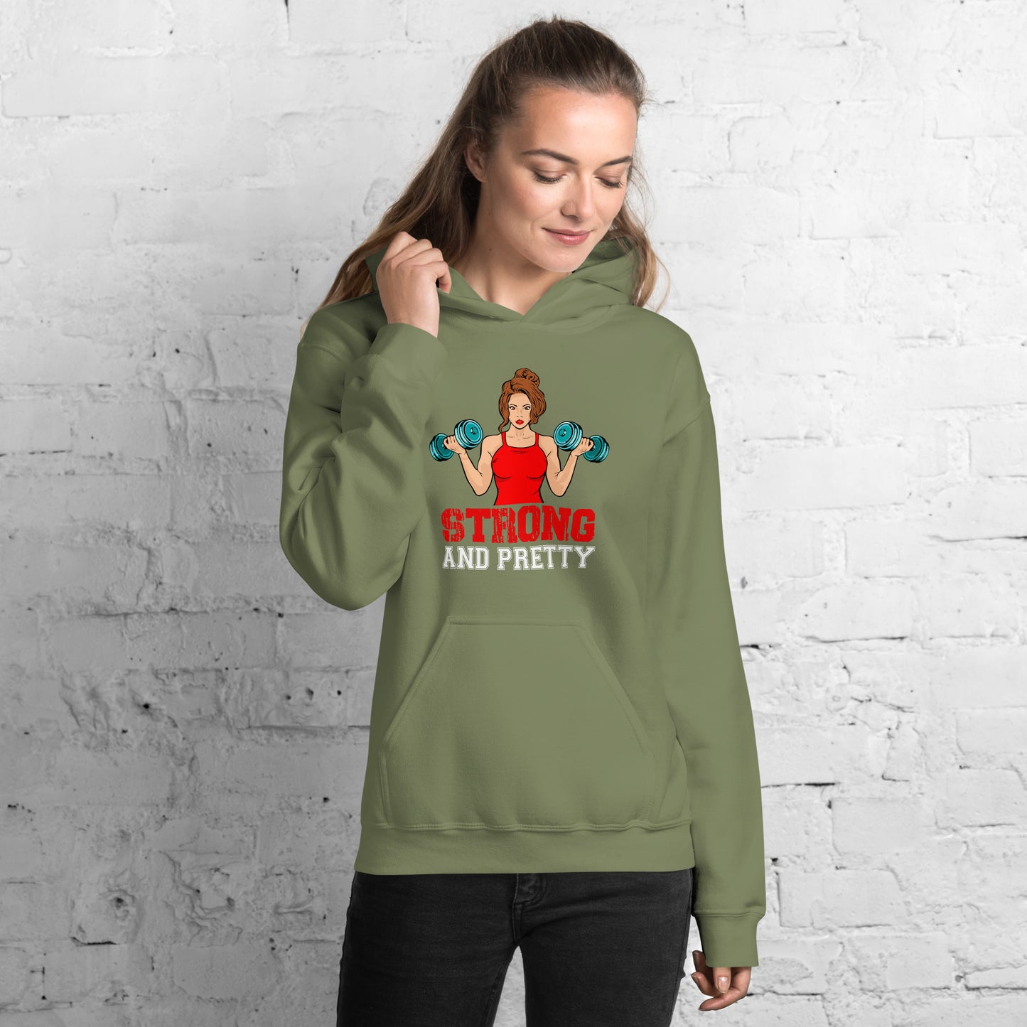 Unisex Hoodie Strong and Pretty, Workout Hoodie, Fitness Apparel, Inspirational Clothing, Casual Wear