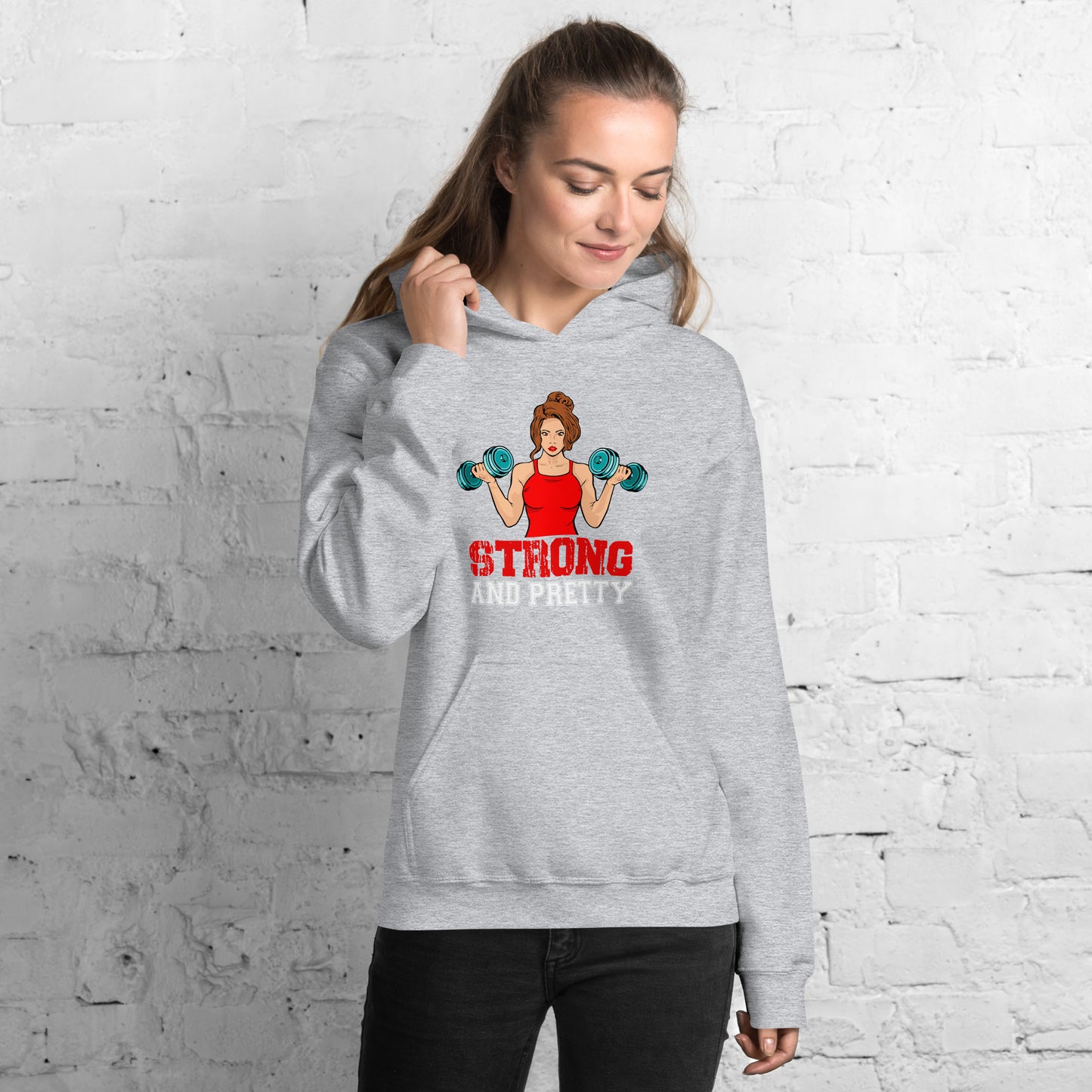Unisex Hoodie Strong and Pretty, Workout Hoodie, Fitness Apparel, Inspirational Clothing, Casual Wear