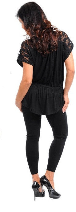 Women's Black Blouson Top With Detail Shoulders-Plus Size - Comfort Styles
