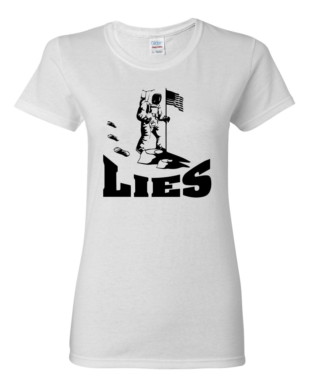Women's Graphic Man On the Moon Lies T-Shirts - Comfort Styles