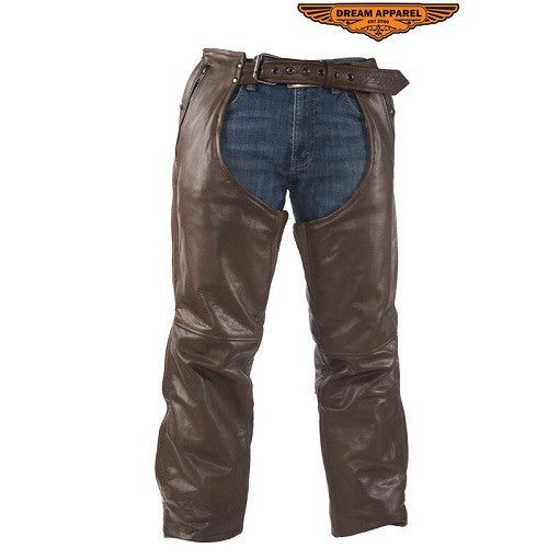 Brown Leather Chaps With Removable Liner - Comfort Styles