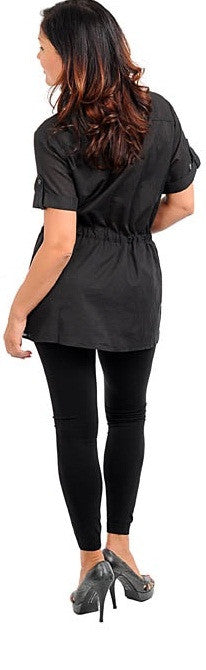 Women's Zenobia black collared drawstring tunic top - Comfort Styles
