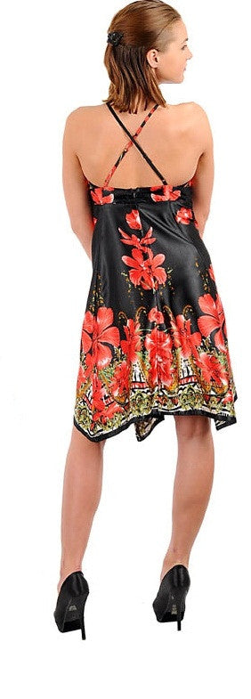 Beautiful black and red halter floral print dress - Comfort Styles