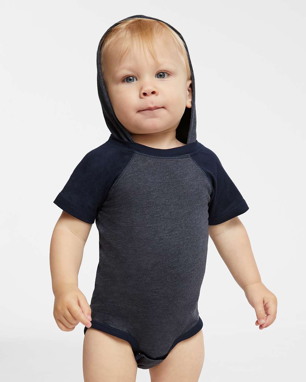 Fine Jersey Infant Short Sleeve Raglan Bodysuit with Hood & Ears