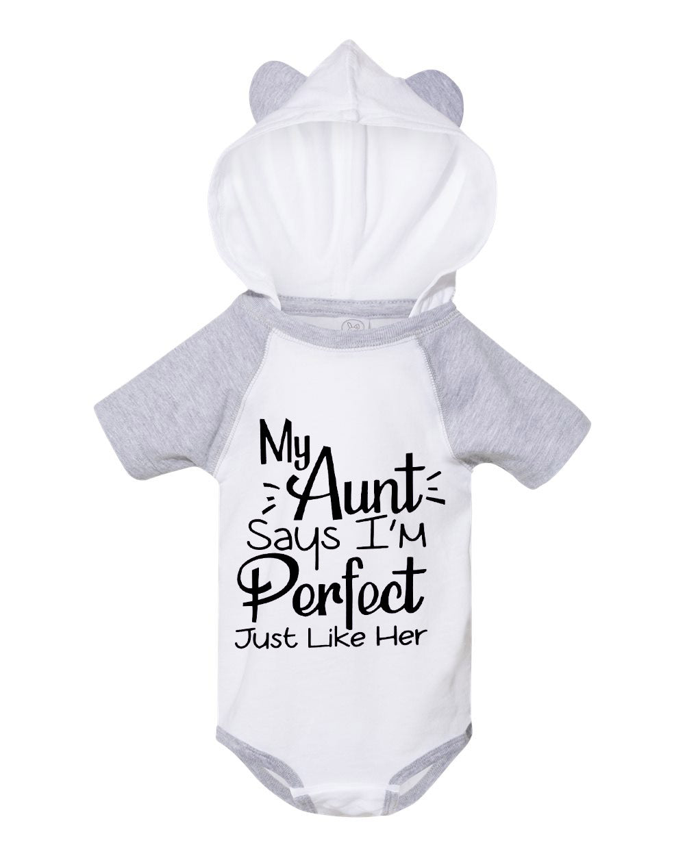 Fine Jersey Infant Short Sleeve Raglan Bodysuit with Hood & Ears