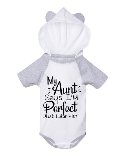 Fine Jersey Infant Short Sleeve Raglan Bodysuit with Hood & Ears