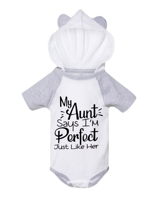 Fine Jersey Infant Short Sleeve Raglan Bodysuit with Hood & Ears