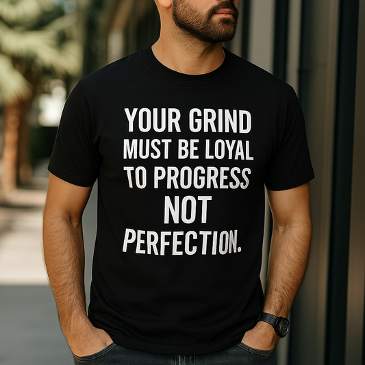 Your Grind Must Be Loyal to Progress Not Perfection – Gildan 5000 Motivational Gym T-Shirt