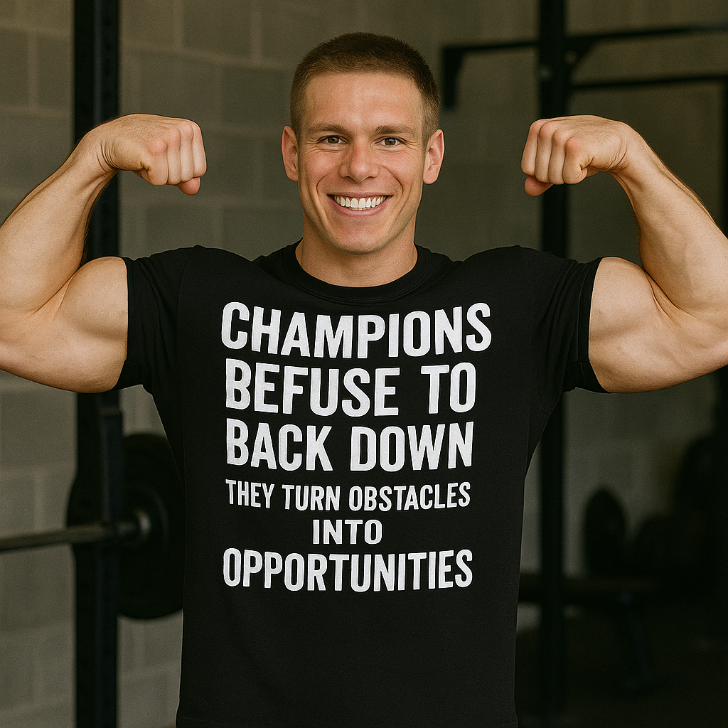 Champions Refuse to Back Down Shirt – Motivational Gym Tee – Gildan G200 Ultra Cotton