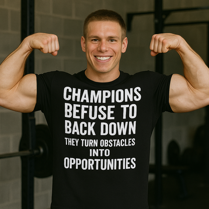 Champions Refuse to Back Down Shirt – Motivational Gym Tee – Gildan G200 Ultra Cotton
