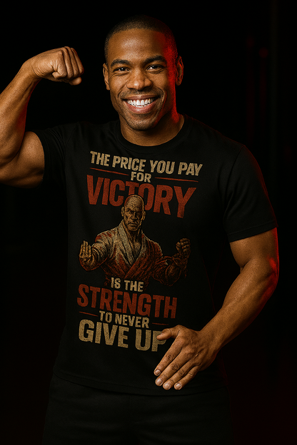 The price yoVictory Through Strength – Motivational Martial Arts T-Shirt for Fighters & Warriorsu