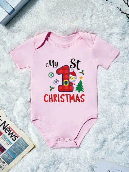 Christmas Baby Clothes Newborn Bodysuit For Unisex Baby Cute Cartoon Letter Print Short Sleeve Romper