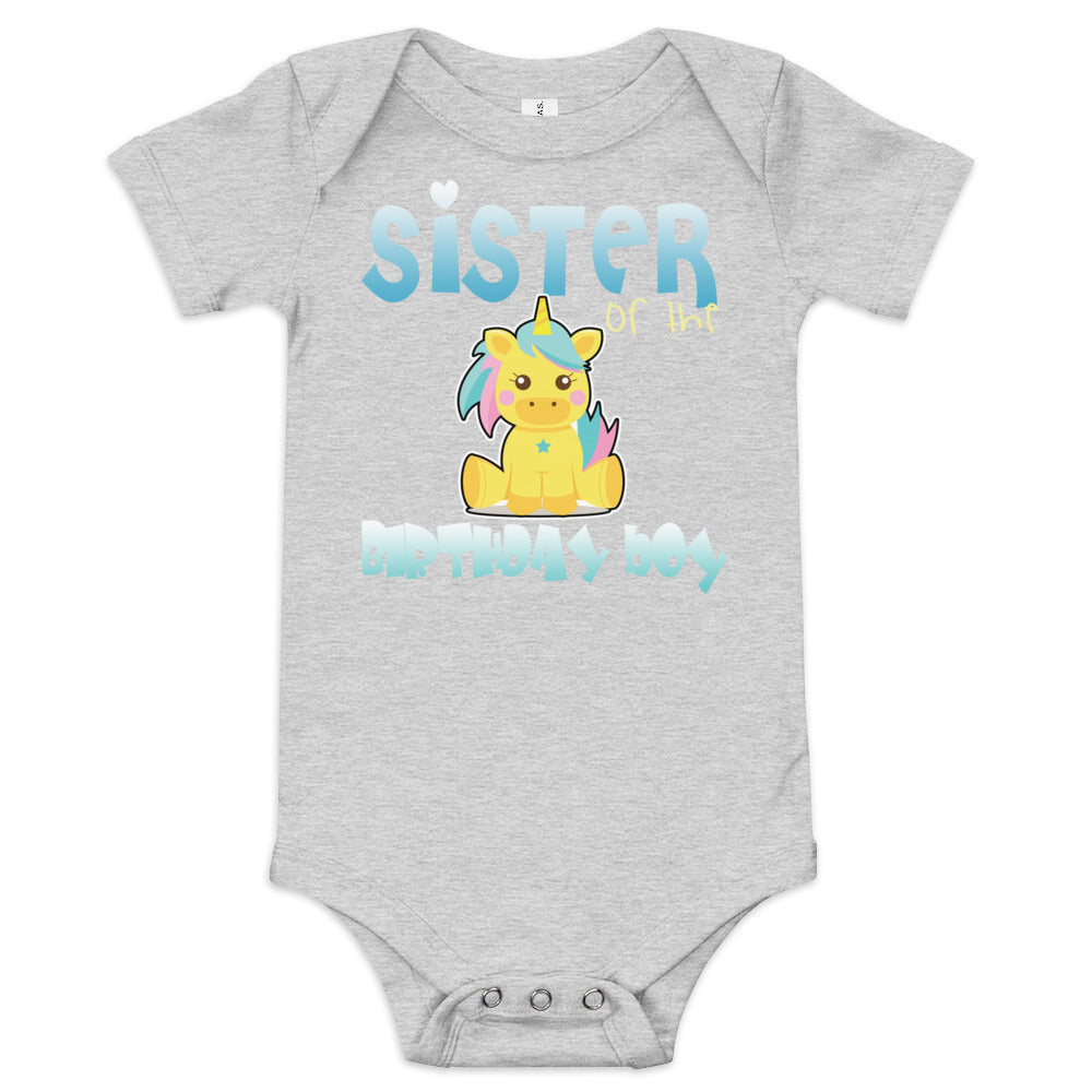 Baby suit-Baby short sleeve one piece-Sister of The Birthday Boy-Baby Announcement-Gender Reveal