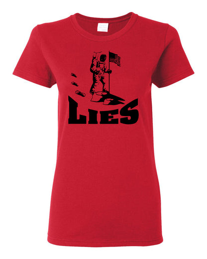 Women's Graphic Man On the Moon Lies T-Shirts - Comfort Styles