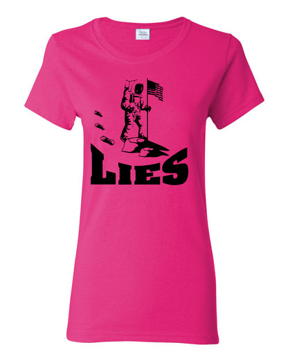 Women's Graphic Man On the Moon Lies T-Shirts - Comfort Styles